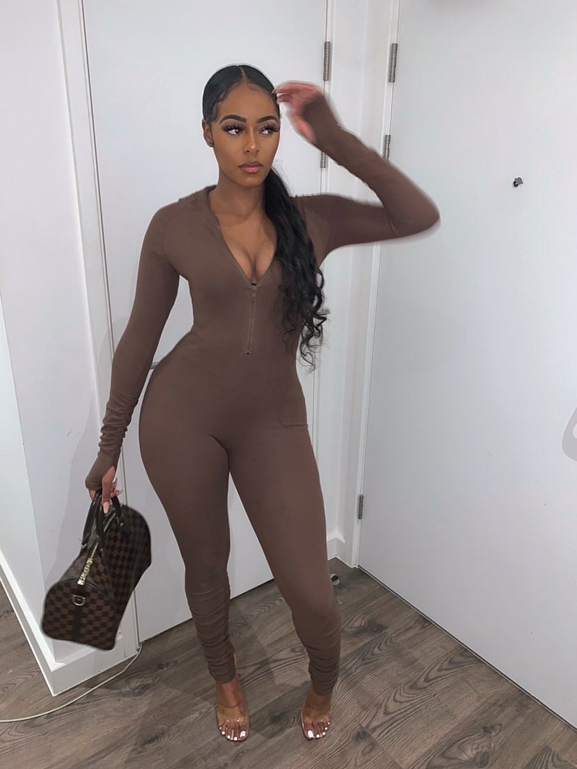 Neutral ruched jumpsuit