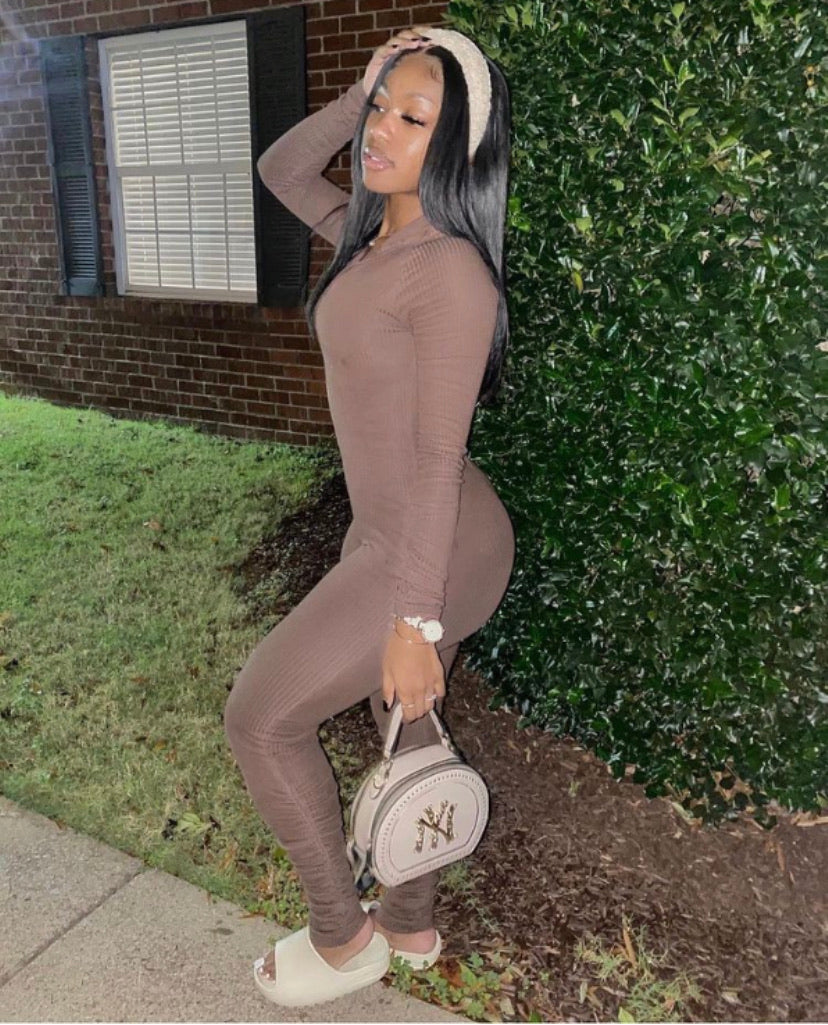Neutral ruched jumpsuit
