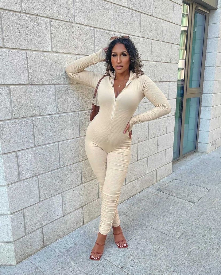 Neutral ruched jumpsuit